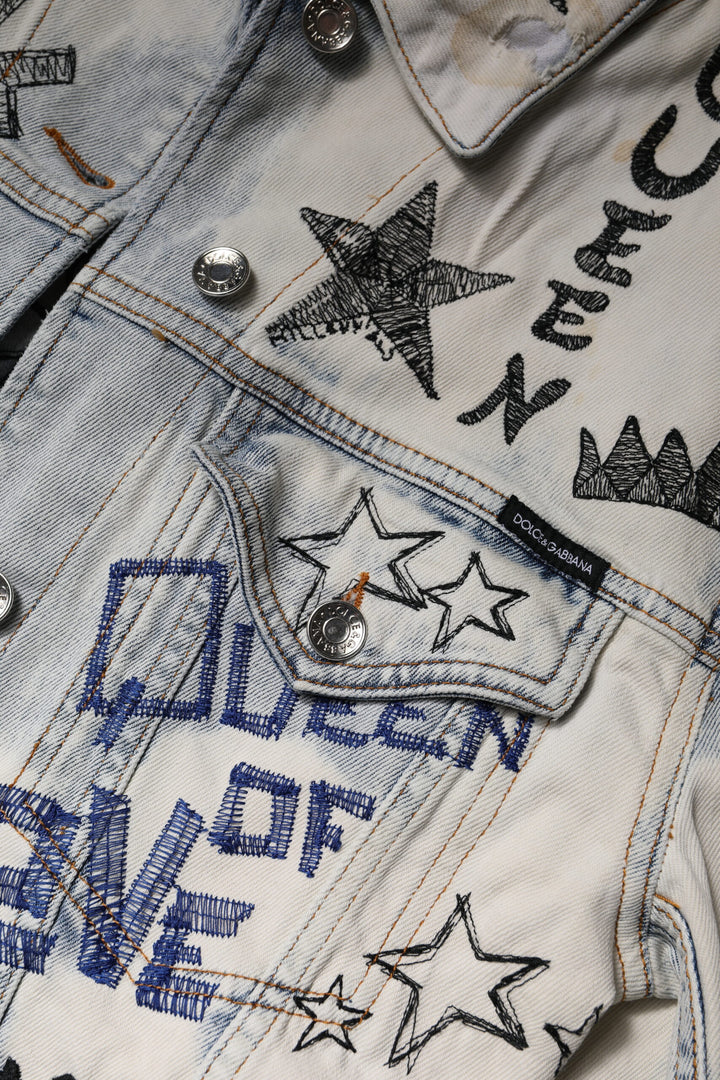 Veste en jean boutonnée bleu clair à motif graffiti Dolce &amp;amp; Gabbana