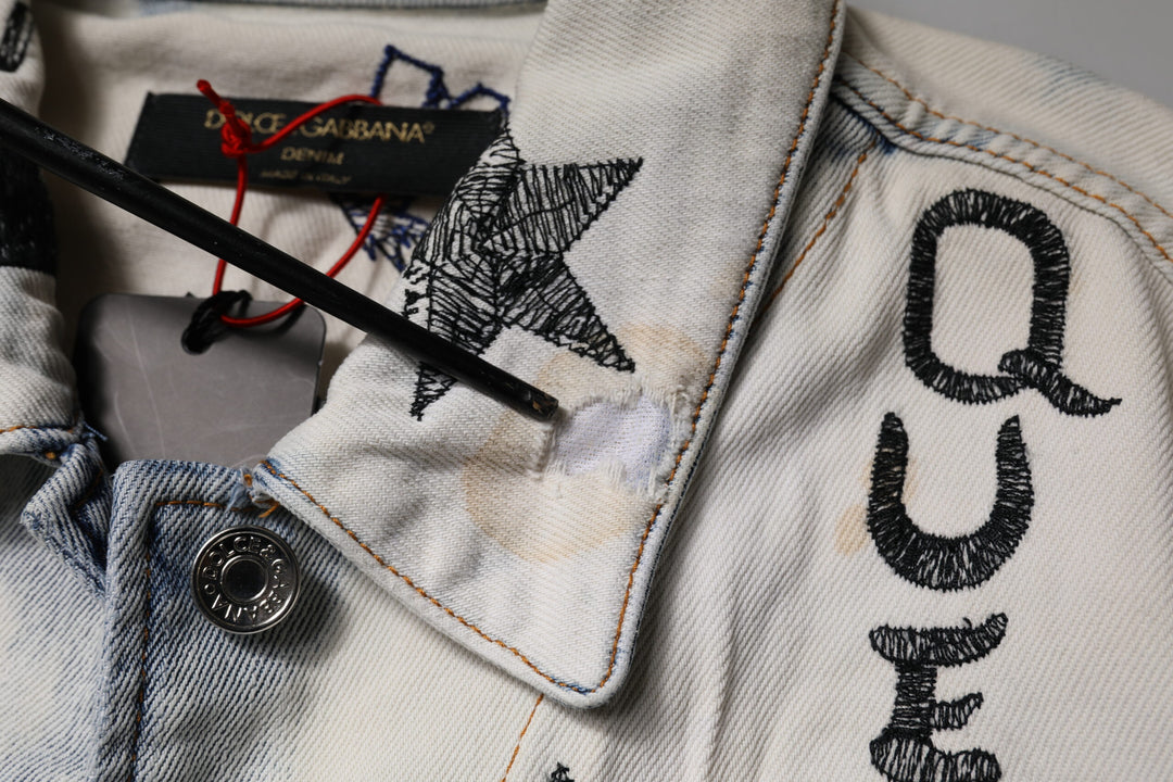 Veste en jean boutonnée bleu clair à motif graffiti Dolce &amp;amp; Gabbana