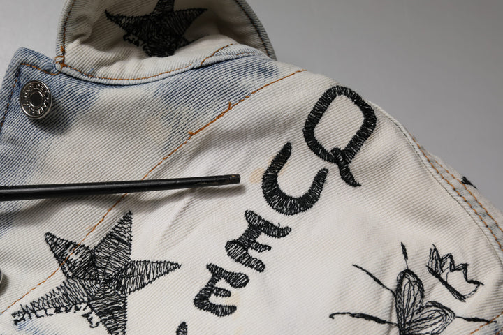 Dolce &amp; Gabbana Light Blue Graffiti Button Down Denim Jacket