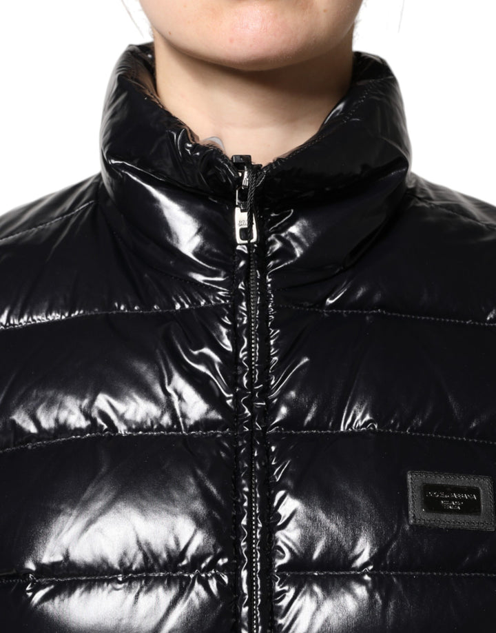 Chaqueta acolchada con cremallera completa y placa del logotipo en negro de Dolce &amp;amp; Gabbana
