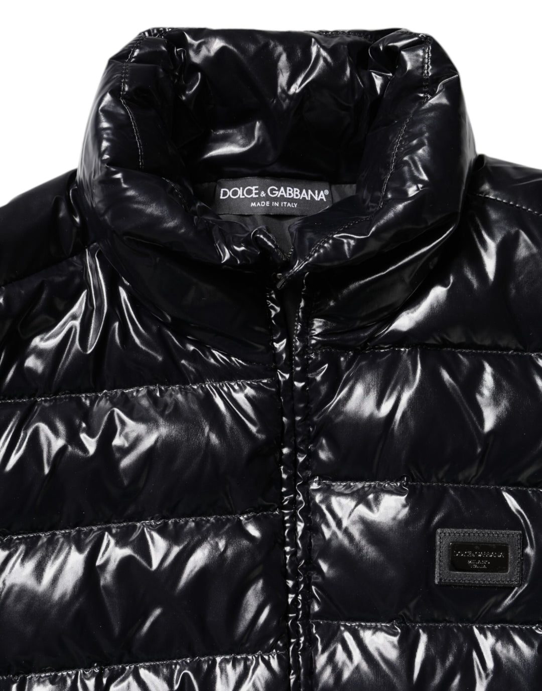 Chaqueta acolchada con cremallera completa y placa del logotipo en negro de Dolce &amp;amp; Gabbana