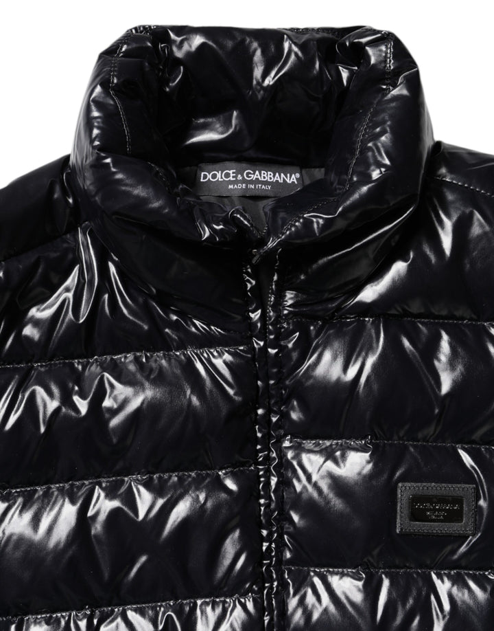 Chaqueta acolchada con cremallera completa y placa del logotipo en negro de Dolce &amp;amp; Gabbana