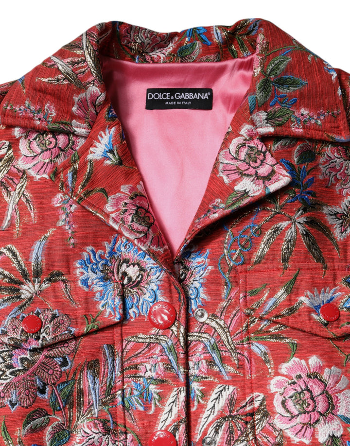 Dolce &amp; Gabbana Red Floral Jacquard Button Down Coat Jacket