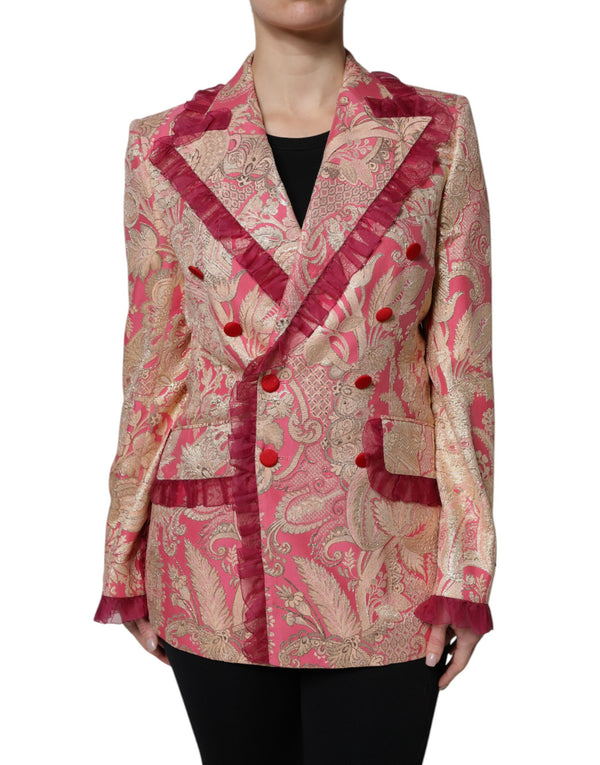 Dolce & Gabbana Sport Jackets - Pink Gold Jacquard Nylon Coat Blazer Jacket