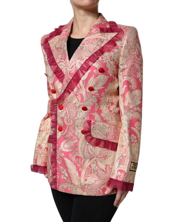 Dolce & Gabbana Sport Jackets - Pink Gold Jacquard Nylon Coat Blazer Jacket