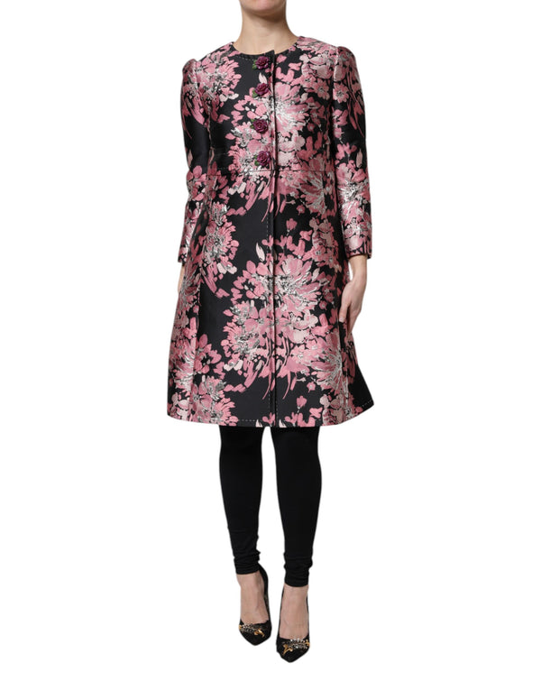 Dolce & Gabbana Trench Coats - Pink Black Floral Brocade Trenchcoat Jacket