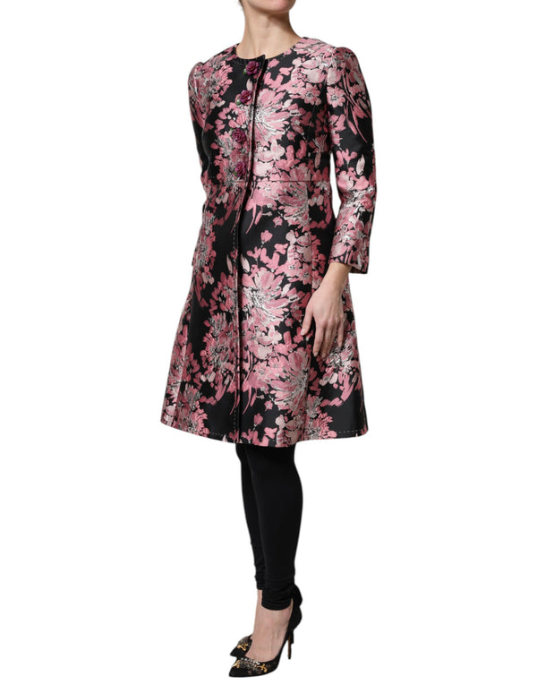 Dolce & Gabbana Trench Coats - Pink Black Floral Brocade Trenchcoat Jacket