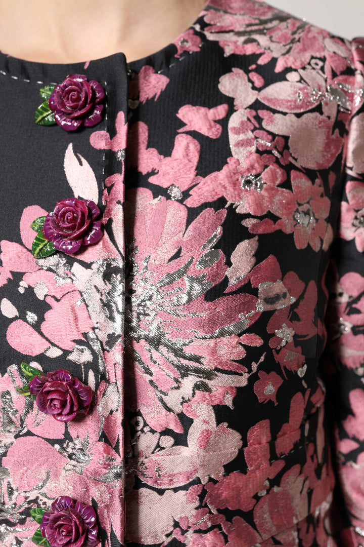 Dolce &amp; Gabbana Pink Black Floral Brocade Trenchcoat Jacket