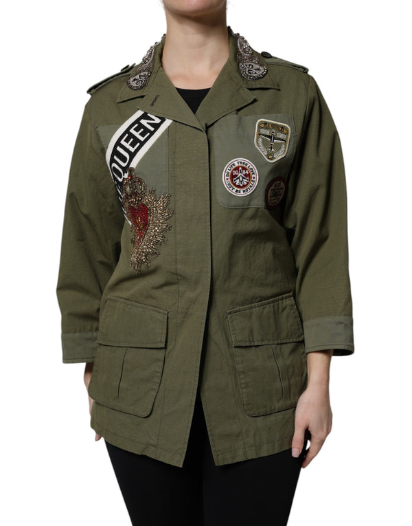 Dolce & Gabbana Sport Jackets - Military Green Queen Embellished Coat Jacket