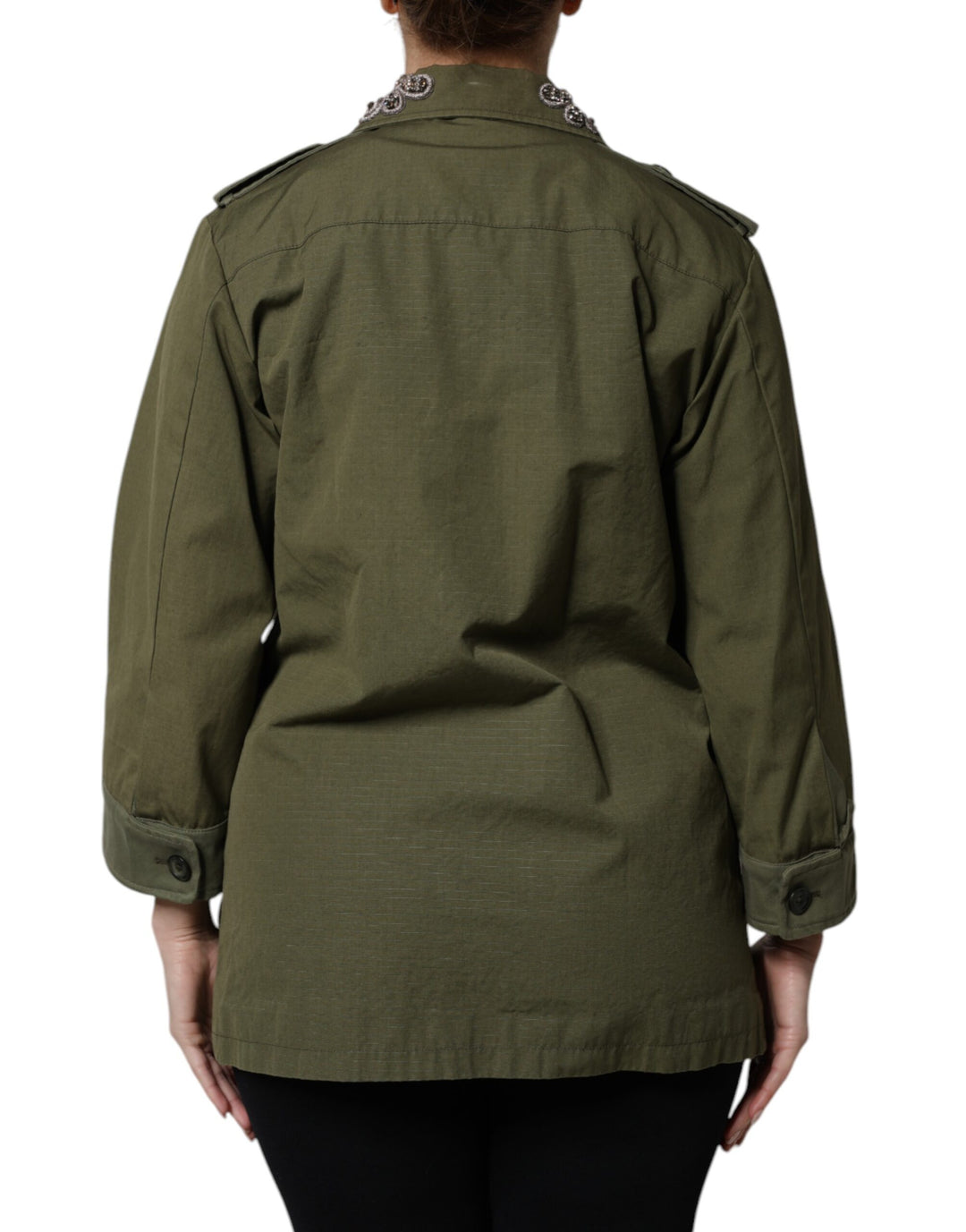 Dolce &amp; Gabbana Military Green Queen Embellished Coat Jacket