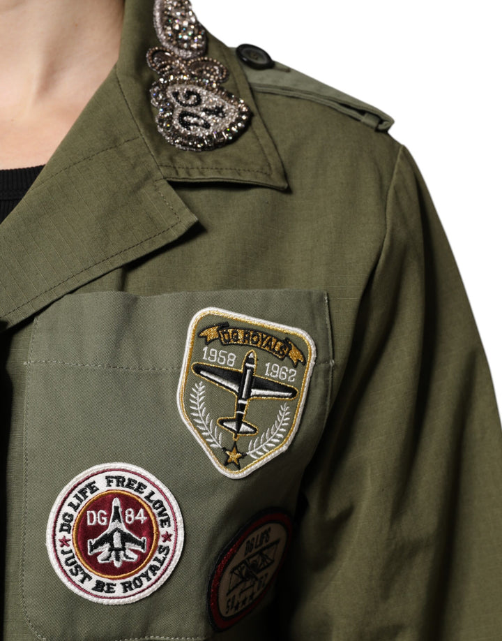 Dolce &amp; Gabbana Military Green Queen Embellished Coat Jacket