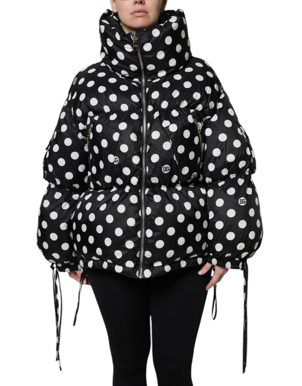 Dolce & Gabbana Puffer Jackets - Black White Polka Dot Full Zip Jacket