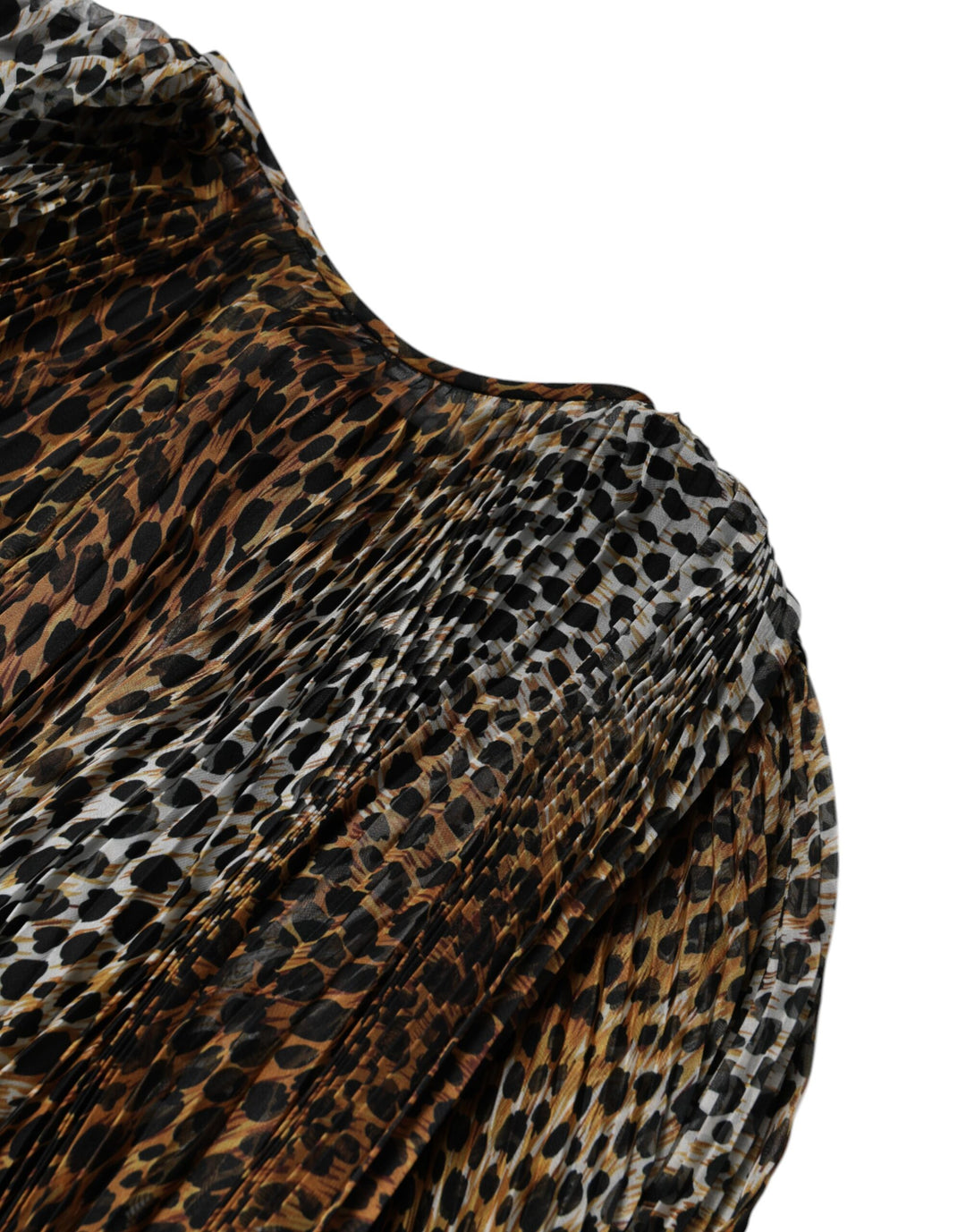 Dolce &amp; Gabbana Brown Leopard Print Scarf Collared Chiffon Dress