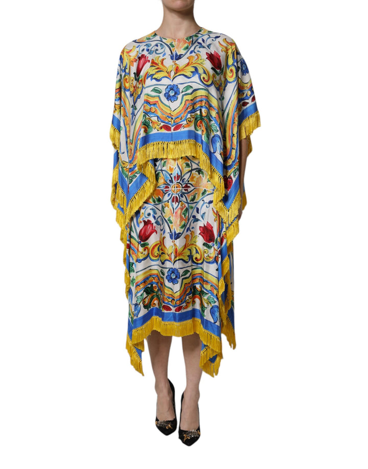Dolce &amp; Gabbana Multicolor Majolica Kaftan Short Sleeves Maxi Dress