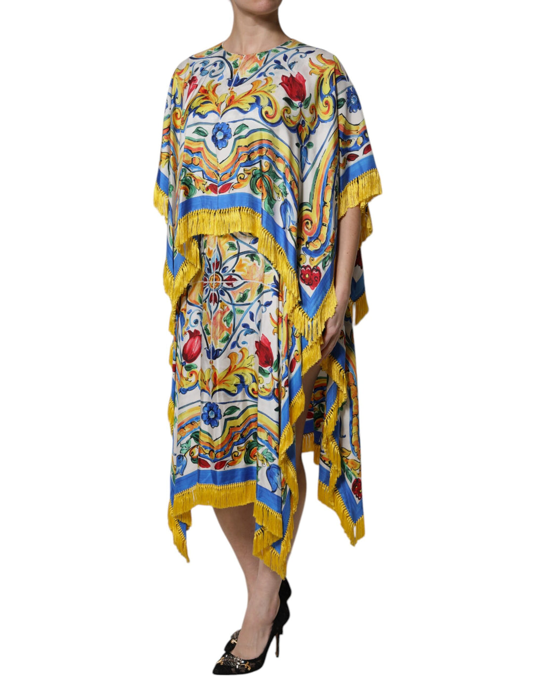 Dolce &amp; Gabbana Multicolor Majolica Kaftan Short Sleeves Maxi Dress