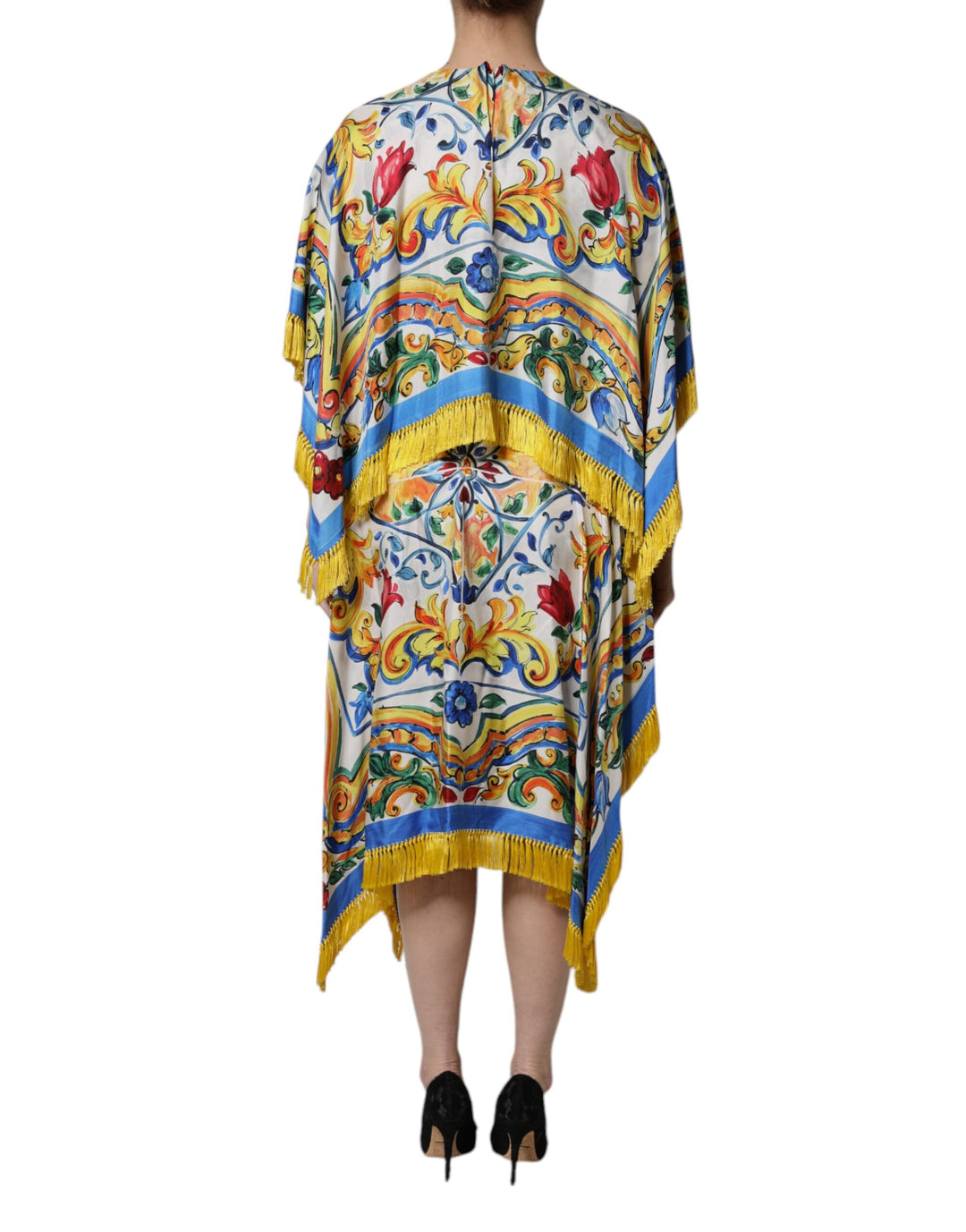 Dolce &amp; Gabbana Multicolor Majolica Kaftan Short Sleeves Maxi Dress