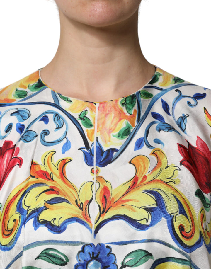 Dolce &amp; Gabbana Multicolor Majolica Kaftan Short Sleeves Maxi Dress
