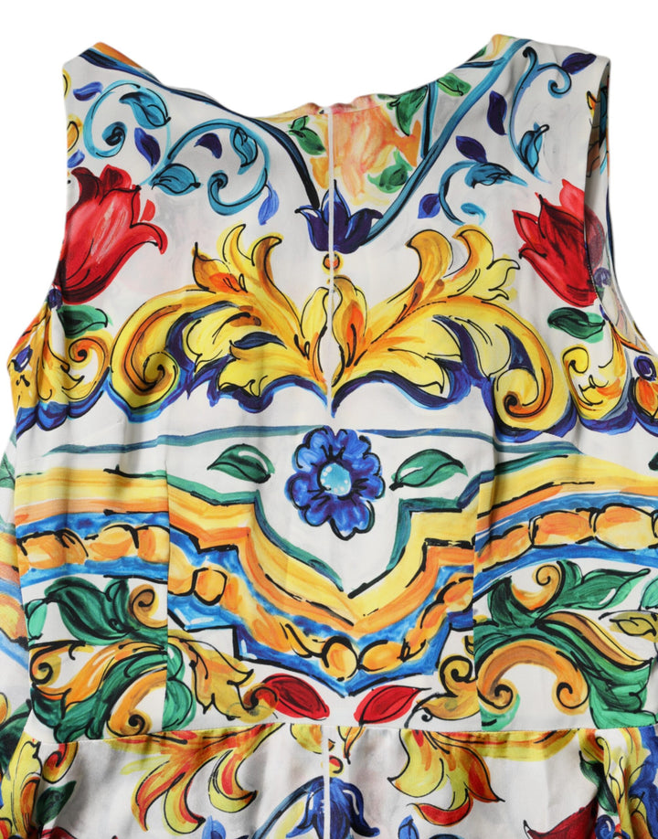 Dolce &amp; Gabbana Multicolor Majolica Kaftan Short Sleeves Maxi Dress