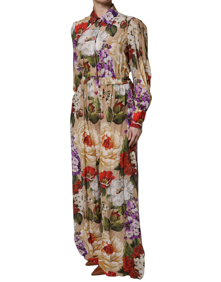 Dolce &amp; Gabbana Multicolor Floral Wide Leg Jumpsuit Dress