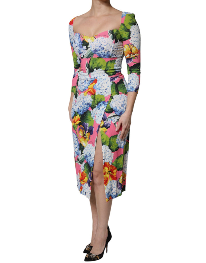 Dolce &amp; Gabbana Multicolor Floral Side Slit Midi Dress