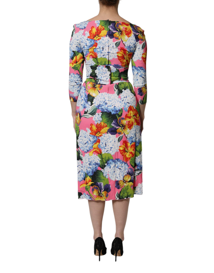 Dolce &amp; Gabbana Multicolor Floral Side Slit Midi Dress