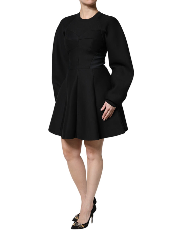 Dolce &amp; Gabbana Black Cotton Long Sleeves A-line Mini Dress