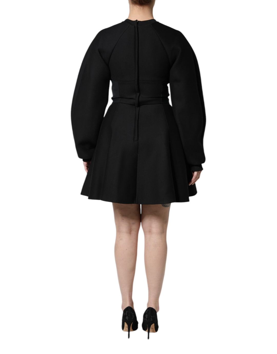 Dolce &amp; Gabbana Black Cotton Long Sleeves A-line Mini Dress