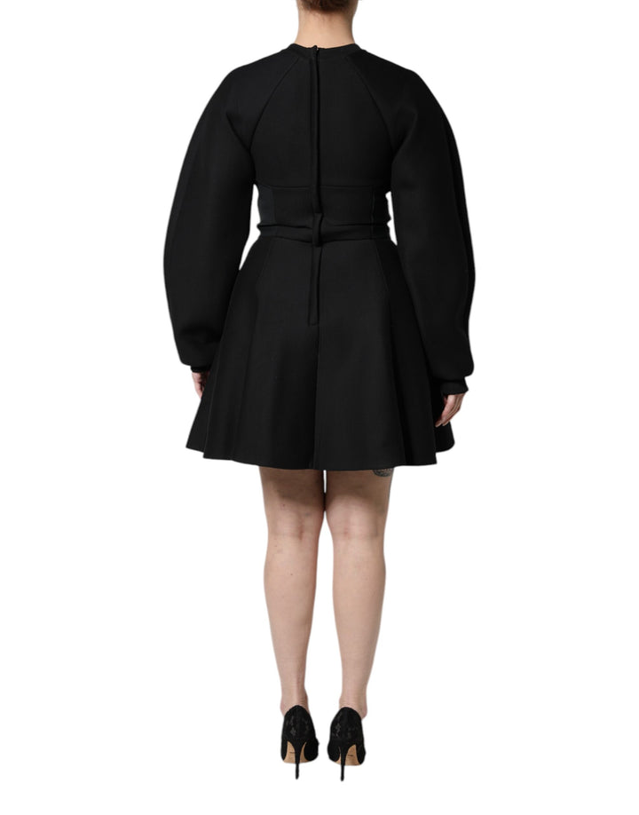 Dolce &amp; Gabbana Black Cotton Long Sleeves A-line Mini Dress