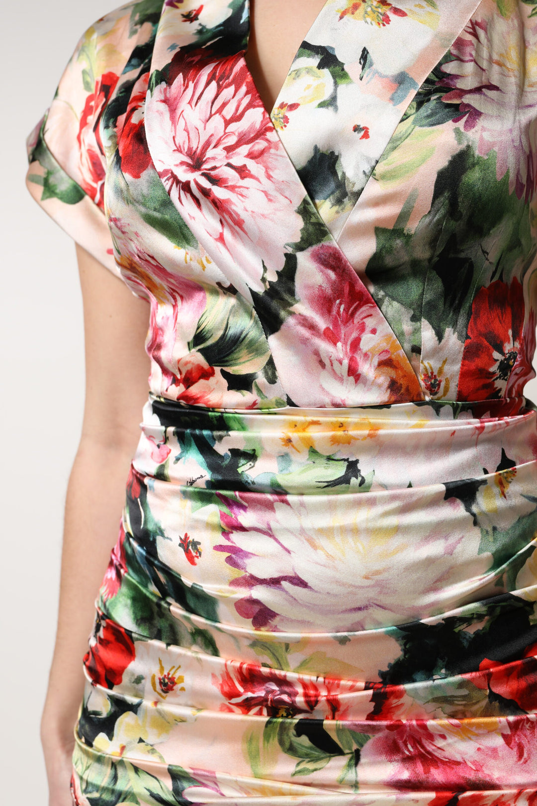 Dolce &amp; Gabbana Multicolor Floral Short Sleeves Sheath Midi Dress