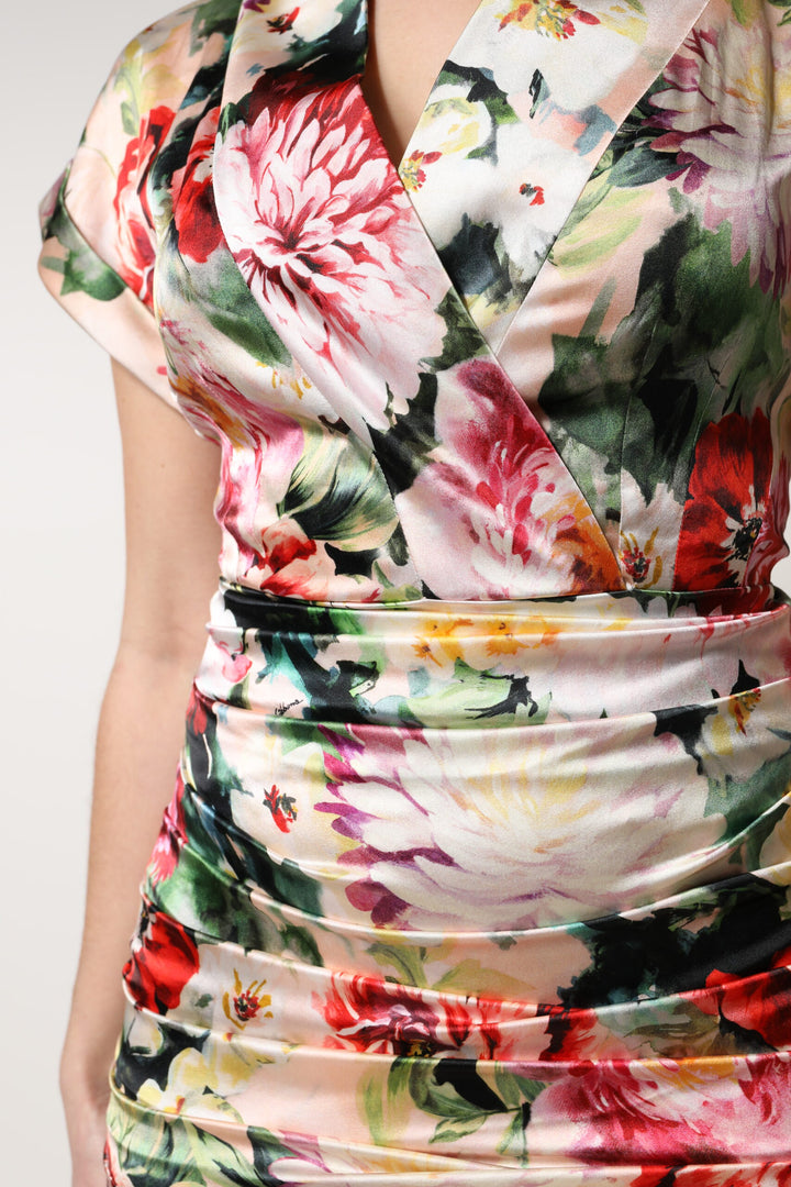 Dolce &amp; Gabbana Multicolor Floral Short Sleeves Sheath Midi Dress