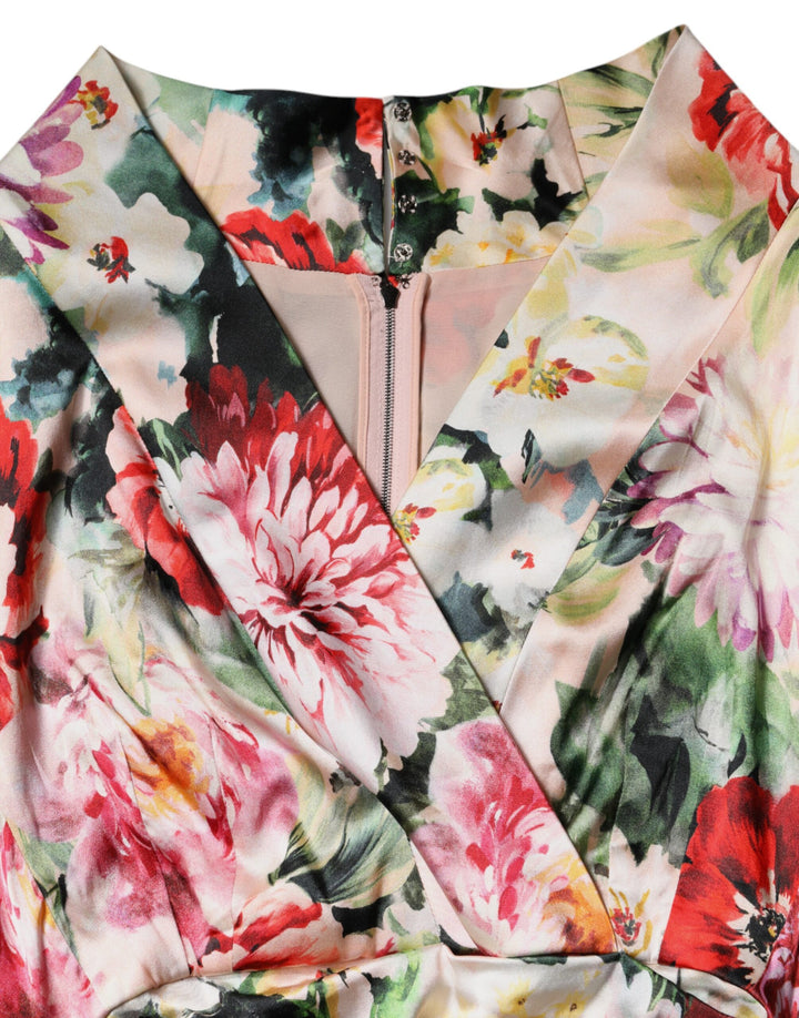 Dolce &amp; Gabbana Multicolor Floral Short Sleeves Sheath Midi Dress