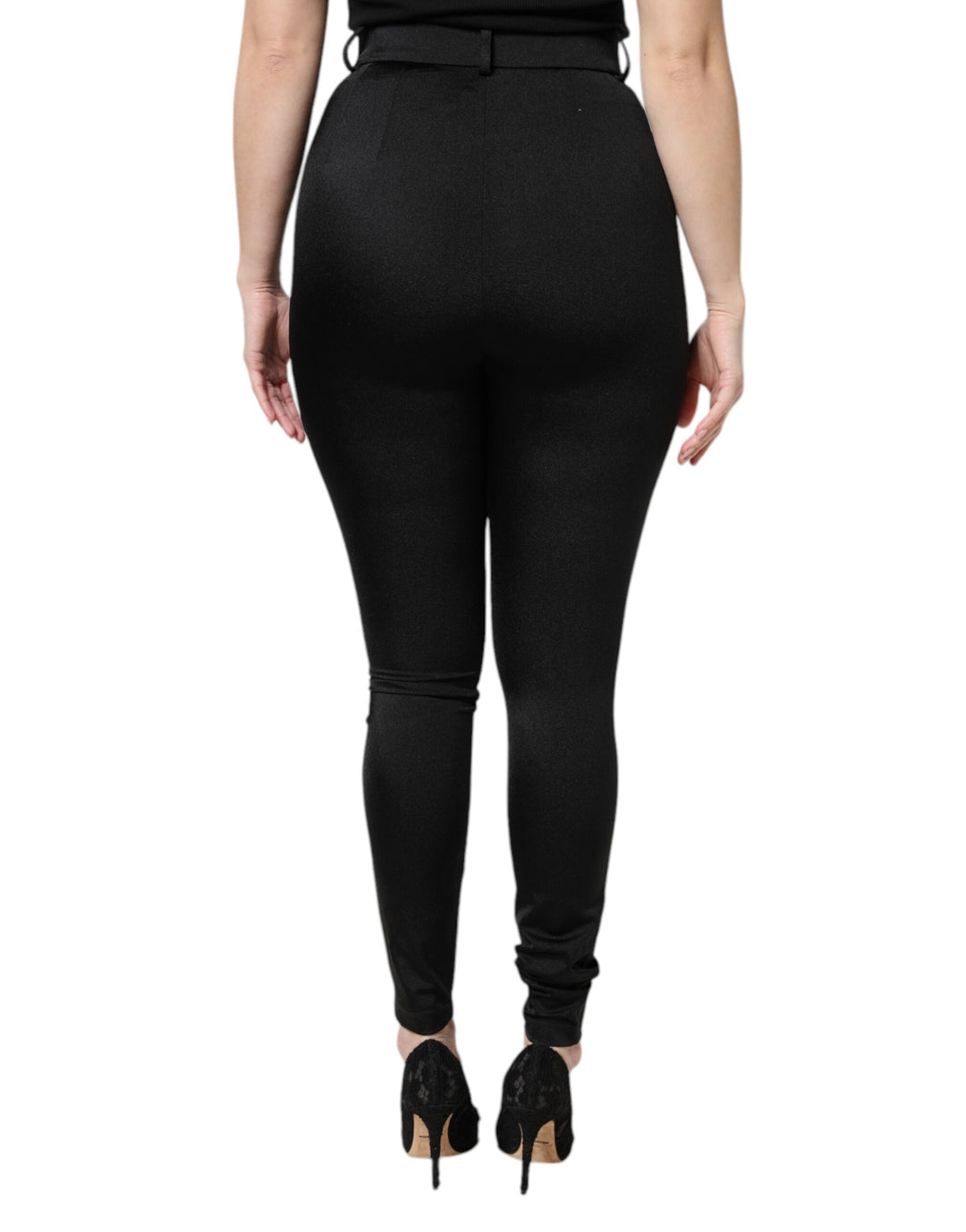 Pantalon slim taille haute en nylon noir Dolce &amp;amp; Gabbana