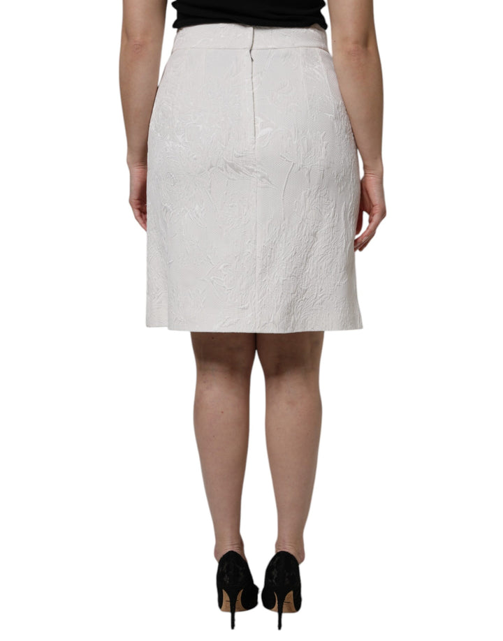 Dolce &amp; Gabbana White High Waist Knee Length Pencil Skirt