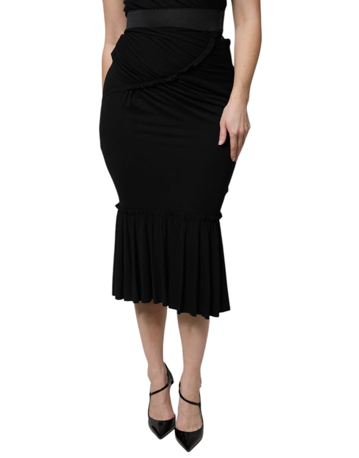 Dolce &amp; Gabbana Black Mermaid Cut High Waist Midi Skirt