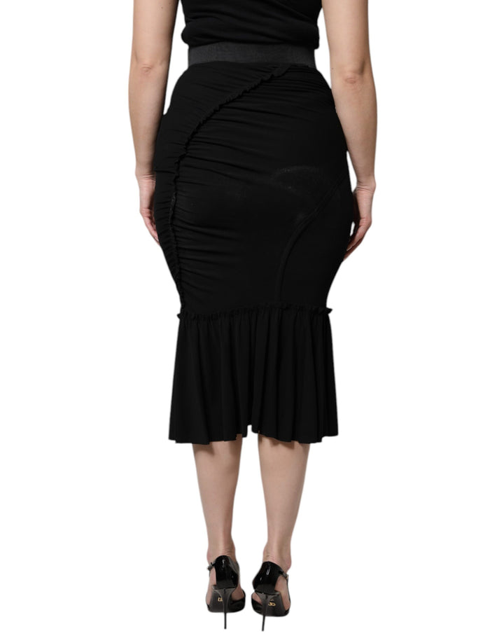 Dolce &amp; Gabbana Black Mermaid Cut High Waist Midi Skirt