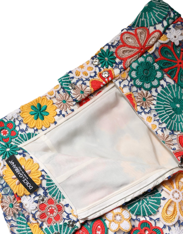 Dolce &amp; Gabbana Multicolor Floral Lace High Waist Mini Skirt