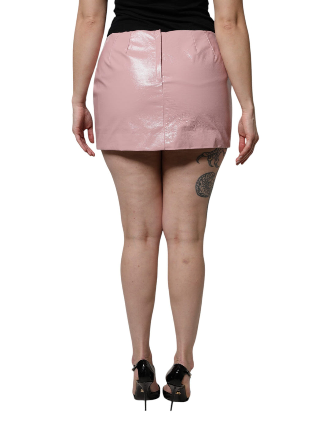 Dolce &amp; Gabbana Glossy Pink Cotton High Waist Mini Skirt