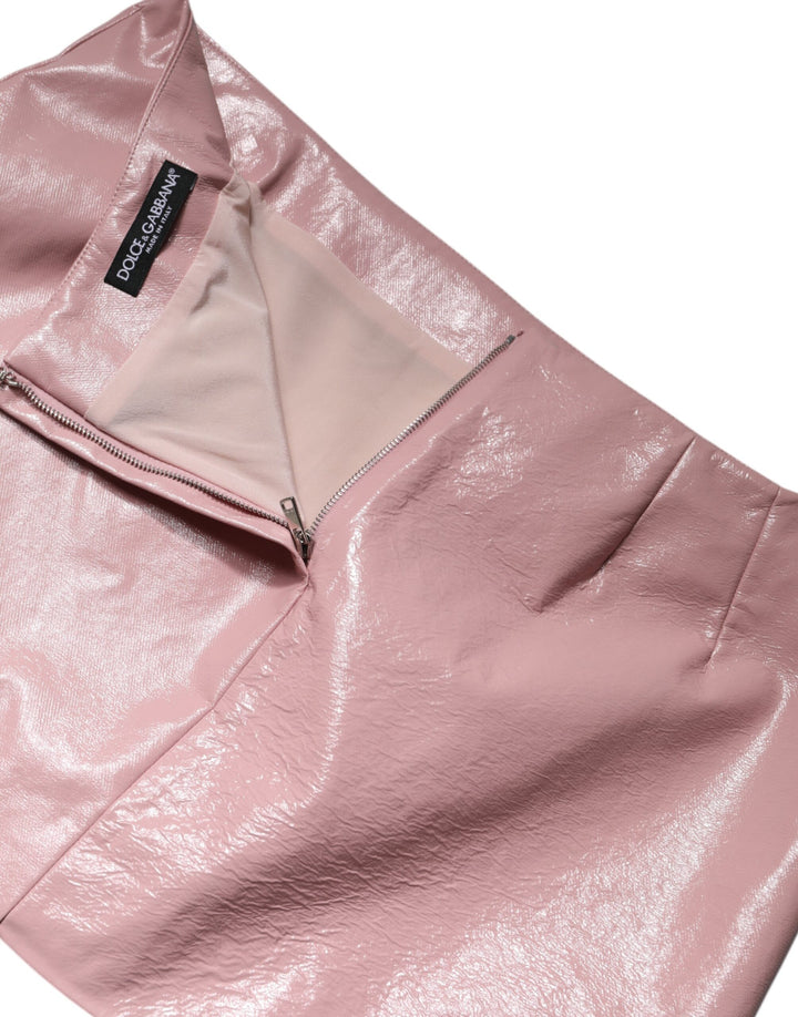 Dolce &amp; Gabbana Glossy Pink Cotton High Waist Mini Skirt