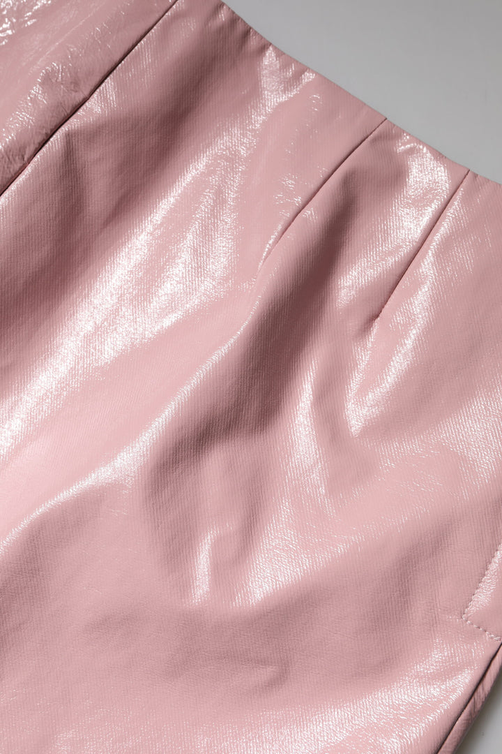 Dolce &amp; Gabbana Glossy Pink Cotton High Waist Mini Skirt