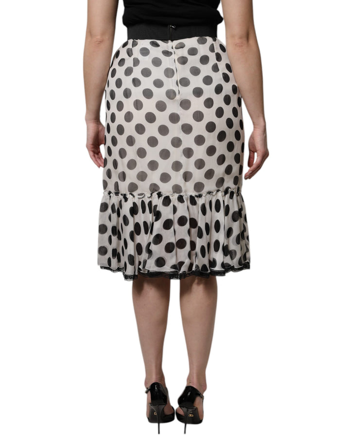 Dolce &amp; Gabbana White Black Polka Dots Knee Length Skirt