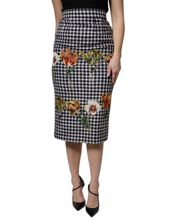 Dolce &amp; Gabbana Multicolor Floral Print High Waist Pencil Cut Skirt