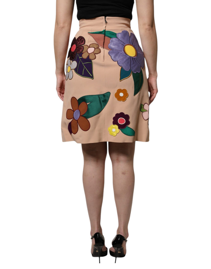 Dolce &amp; Gabbana Beige Floral High Waist Pencil Cut Skirt