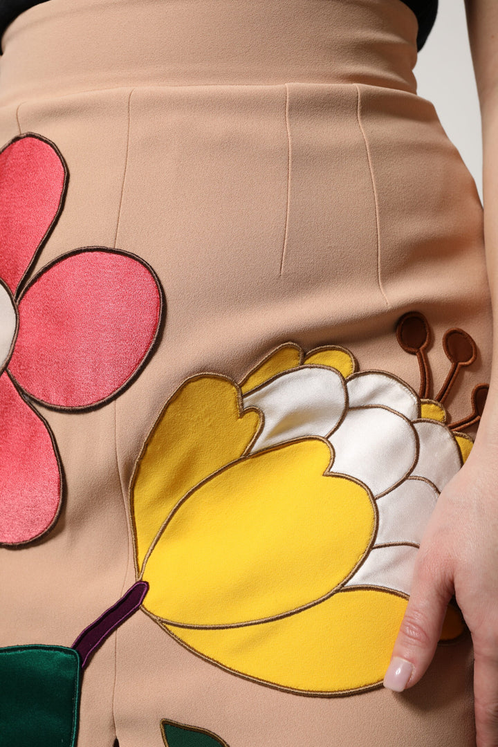 Dolce &amp; Gabbana Beige Floral High Waist Pencil Cut Skirt