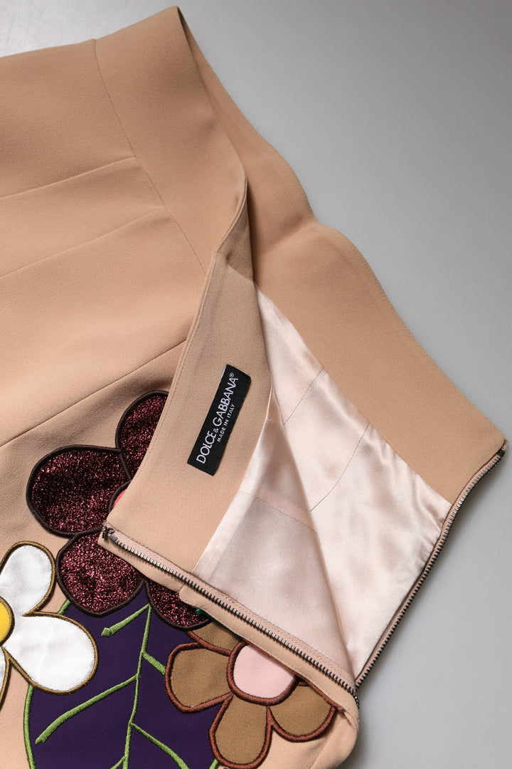 Dolce &amp; Gabbana Beige Floral High Waist Pencil Cut Skirt