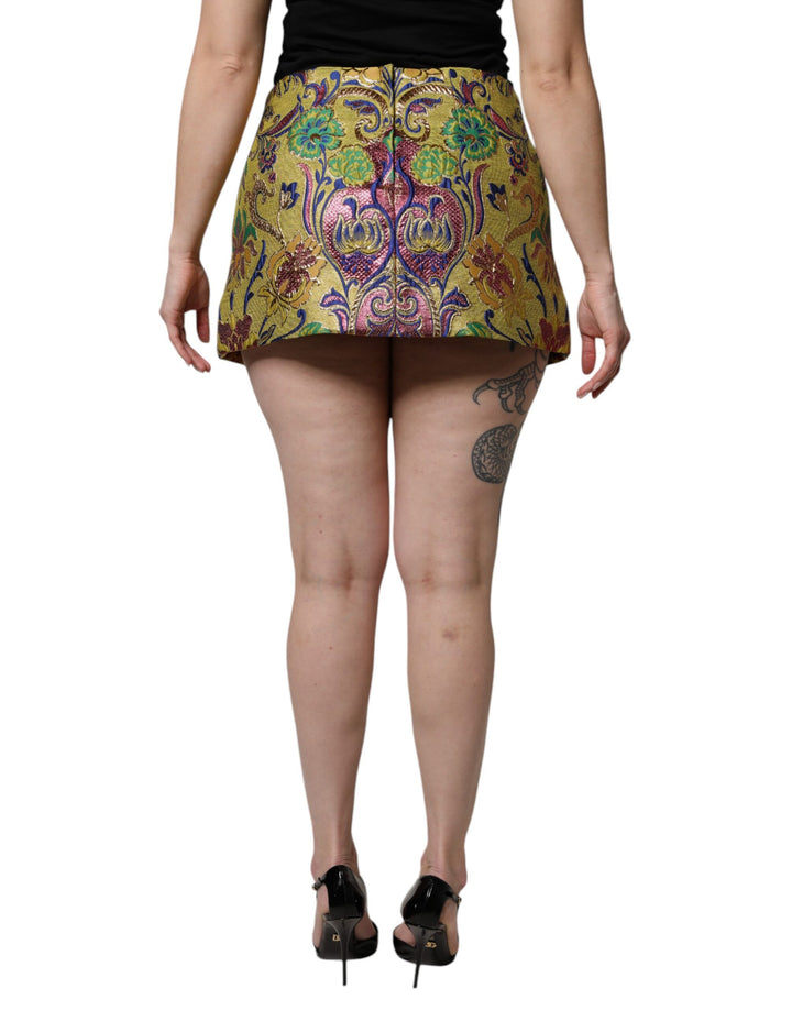 Dolce &amp; Gabbana Multicolor Floral Jacquard Mid Waist Mini Skirt