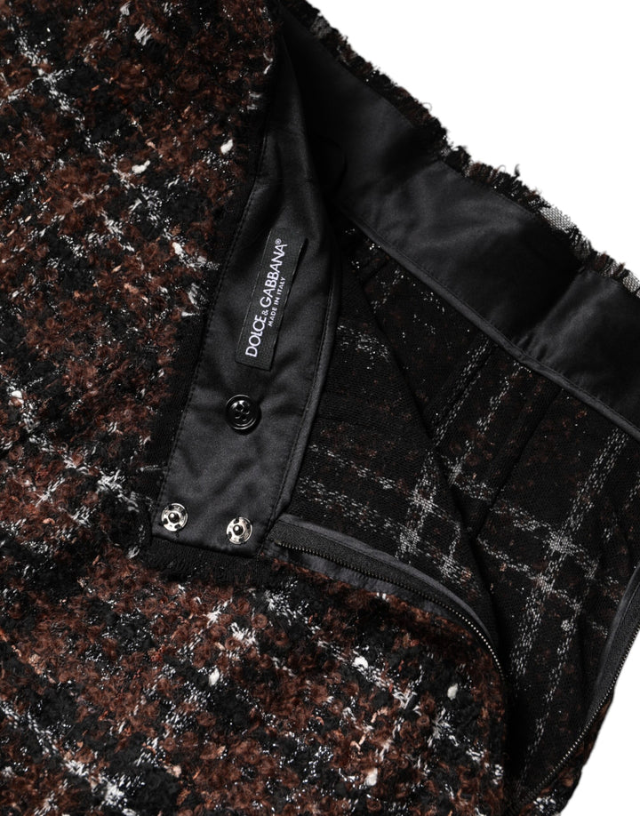 Dolce &amp; Gabbana Multicolor High Waist Tartan Tweed Pencil Cut Skirt