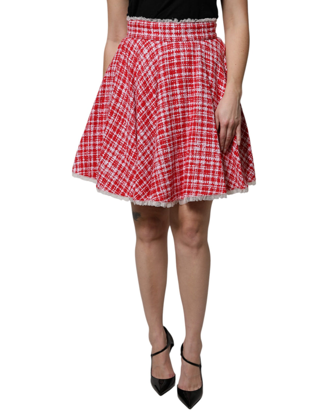 Dolce &amp; Gabbana Red White High Waist A-line Above Knee Skirt