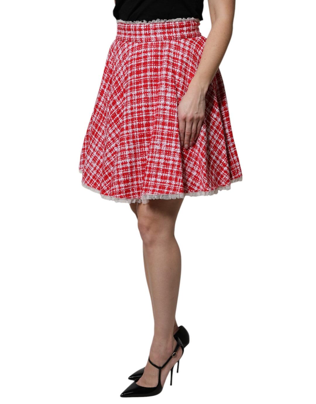 Dolce &amp; Gabbana Red White High Waist A-line Above Knee Skirt