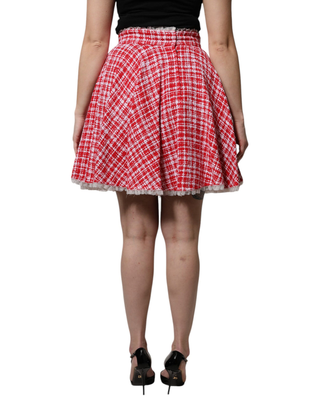 Dolce &amp; Gabbana Red White High Waist A-line Above Knee Skirt