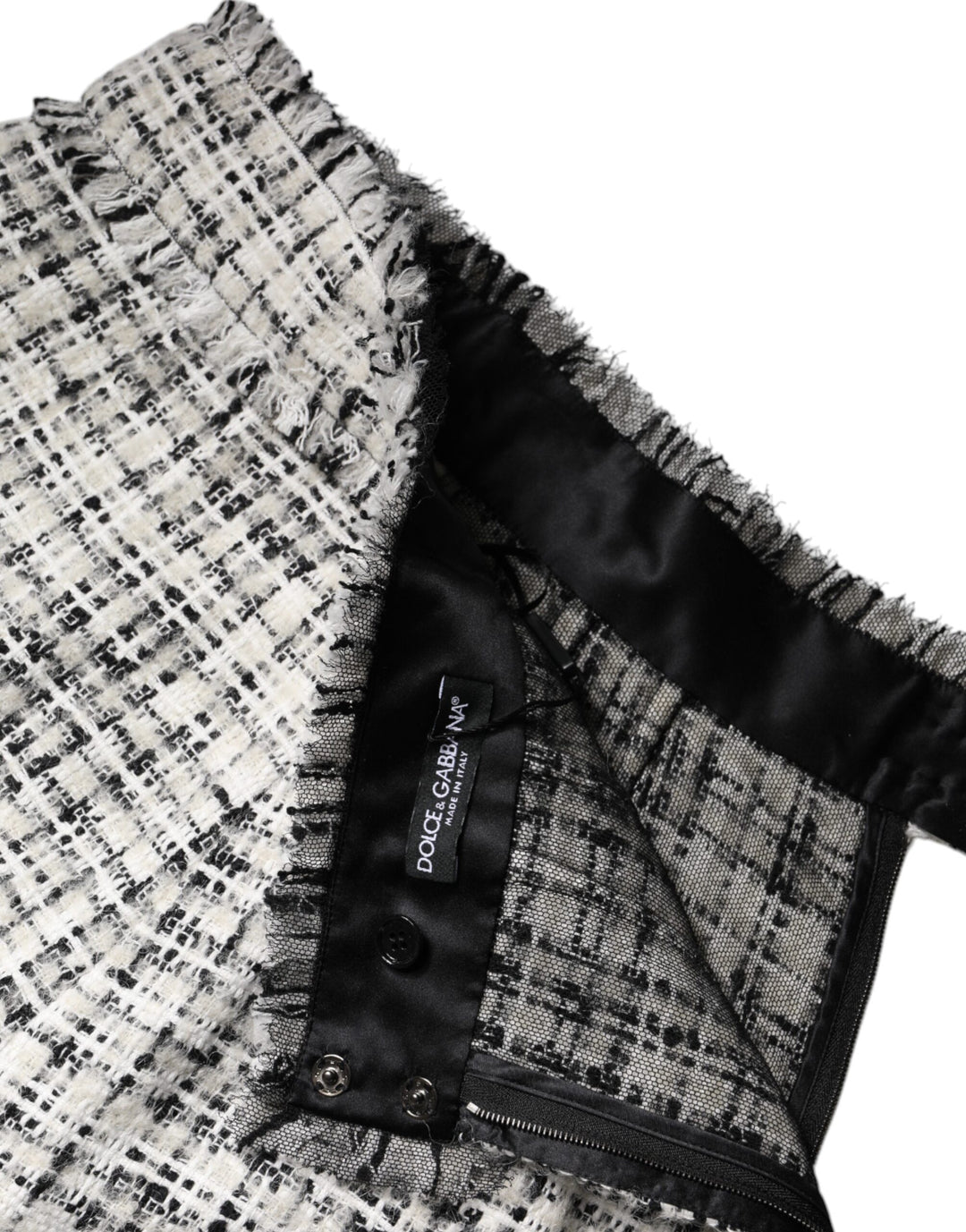 Dolce &amp; Gabbana White Black High Waist Tartan Tweed Mini Skirt